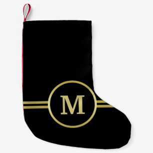 Elegantes, Personalisiertes Monogramm auf schwarz Kleiner Weihnachtsstrumpf
