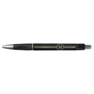 Elegantes, Personalisiertes Monogramm auf schwarz Kugelschreiber