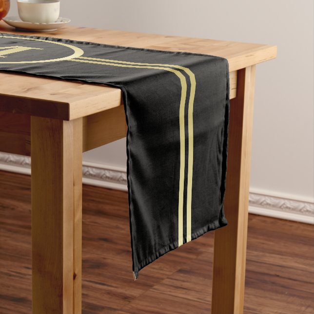 Elegantes, Personalisiertes Monogramm auf schwarz Kurzer Tischläufer (Beispiel)