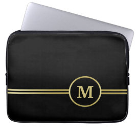 Elegantes, Personalisiertes Monogramm auf schwarz Laptopschutzhülle