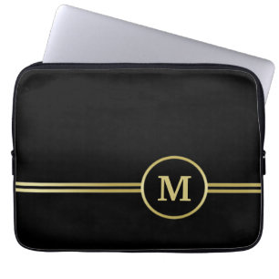 Elegantes, Personalisiertes Monogramm auf schwarz Laptopschutzhülle