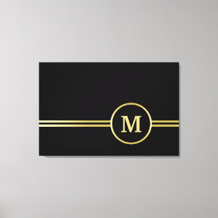 Elegantes, Personalisiertes Monogramm auf schwarz Leinwanddruck