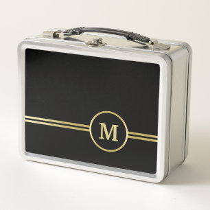 Elegantes, Personalisiertes Monogramm auf schwarz Metall Brotdose