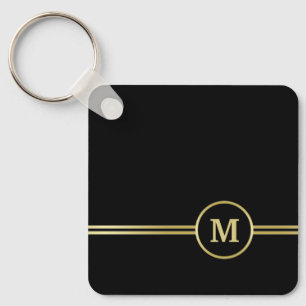 Elegantes, Personalisiertes Monogramm auf schwarz Schlüsselanhänger