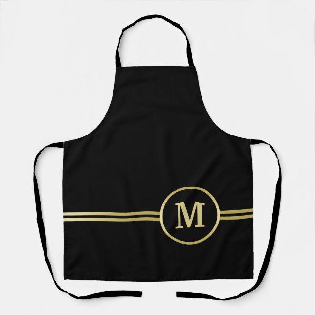 Elegantes, Personalisiertes Monogramm auf schwarz Schürze (Vorderseite)