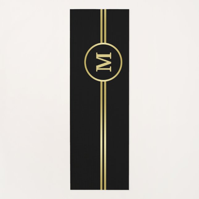 Elegantes, Personalisiertes Monogramm auf schwarz Yogamatte (Vorderseite)