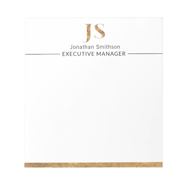 Elegantes Personalisiertes Monogramm aus Weiß und  Notizblock (Vorderseite)
