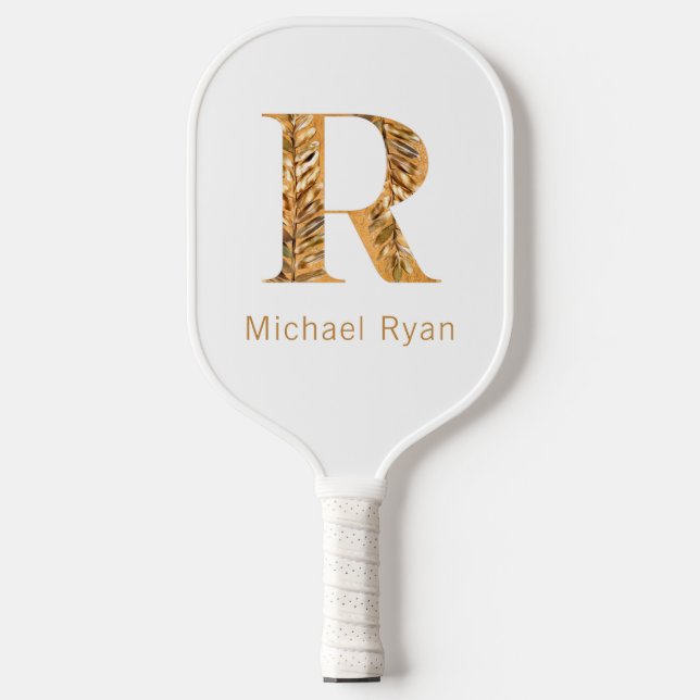 Elegantes Personalisiertes Monogramm aus Weiß und  Pickleball Schläger (Vorderseite)