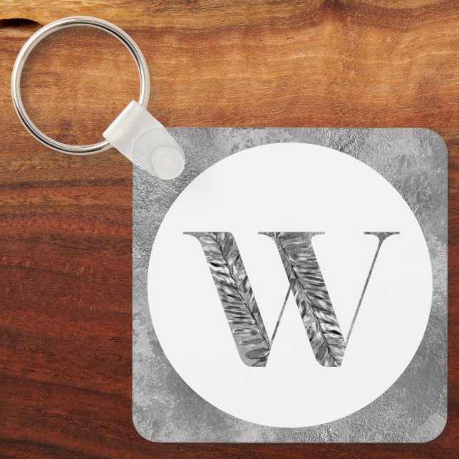 Elegantes Personalisiertes Monogramm aus weißem Si Schlüsselanhänger (Vorderseite)