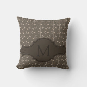 Elegantes, Personalisiertes Monogramm-braunes Beig Kissen