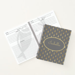 Elegantes Personalisiertes Rezept Graue und golden Notizbuch