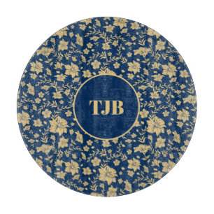 Elegantes Personalisiertes Schnittboard Blue Flora Schneidebrett