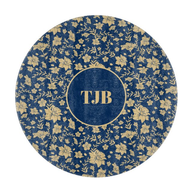 Elegantes Personalisiertes Schnittboard Blue Flora Schneidebrett (Vorderseite)