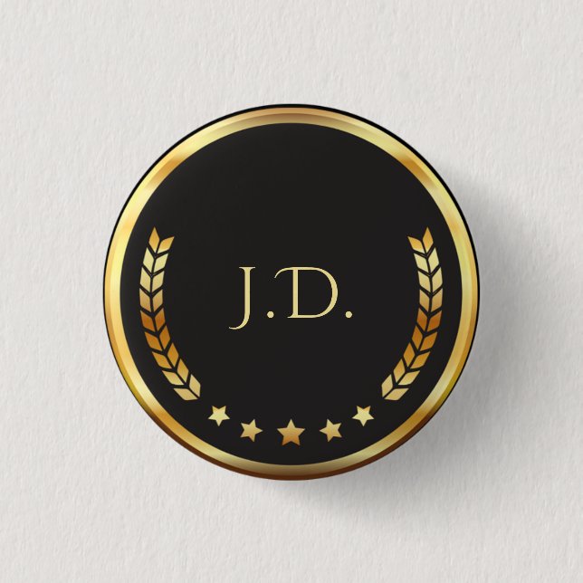 Elegantes Personalisiertes Schwarz und Gold Button (Vorderseite)