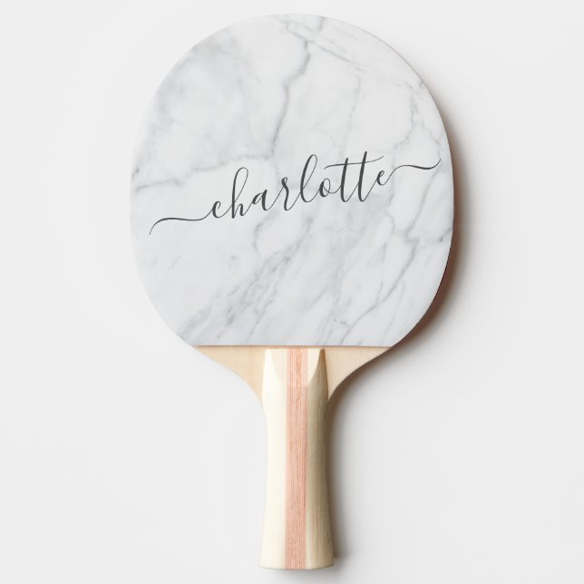 Elegantes, Personalisiertes Script in Weiß und Gra Tischtennis Schläger (Vorderseite)