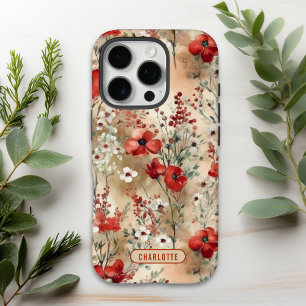 Elegantes personalisiertes Wasserfarben-Blumenmust iPhone 16 Pro Hülle