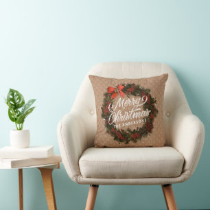 Elegantes personalisiertes Weihnachtskranz-Wurfkis Kissen