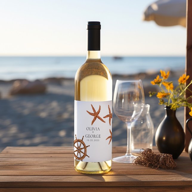 Elegantes personalisiertes Weinlabel am Strand Weinetikett (Von Creator hochgeladen)