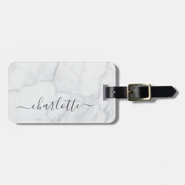Elegantes, Personalisiertes, weißes und graues Mar Gepäckanhänger (Vorderseite horizontal)