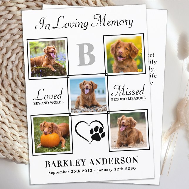 Elegantes Pet Memorial 5 Personalisierte FotoColla Dankeskarte (Von Creator hochgeladen)