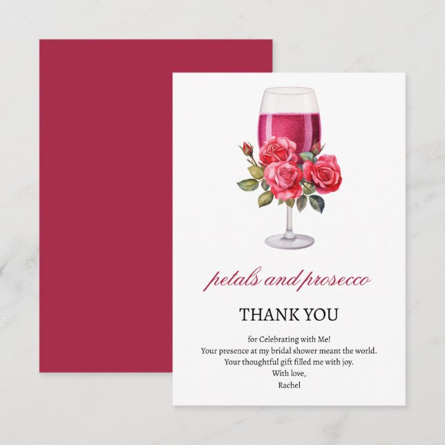 Elegantes Petals und Prosecco-Brautparty Dankeskarte (Vorne/Hinten)