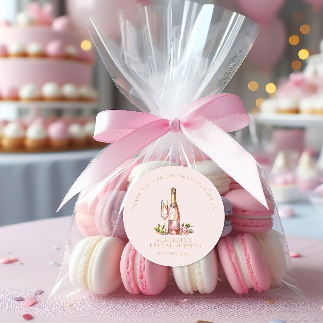 Elegantes Petals und Prosecco-Brautparty Runder Aufkleber (Petals and Prosecco Round Sticker )