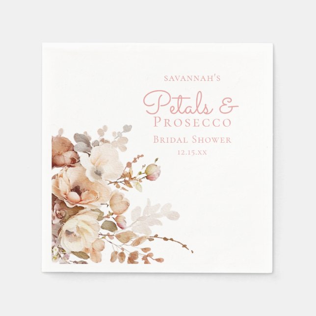 Elegantes Petals und Prosecco Brautparty Serviette (Vorderseite)