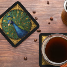 Elegantes Pfau-Getränkuntersetzer-Set