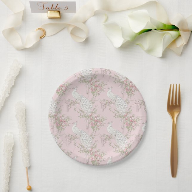 Elegantes Pfau-Ornament Papierplatte Pappteller (Hochzeit)