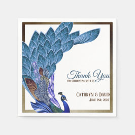 Elegantes Pfauen Blaues und goldenes Foil Serviette