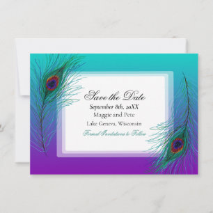 Elegantes Pfauen Feather Elegant Save the Date Einladung