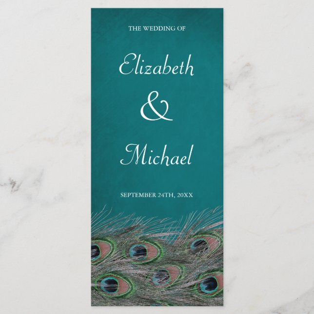 Elegantes Pfauenfeathers Wedding Program Programm (Vorderseite)