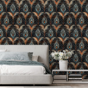 Elegantes Pfauenfeder-Muster entfernbar Tapete