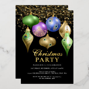 Elegantes Pfauenornament Weihnachtsfeier Folieneinladung