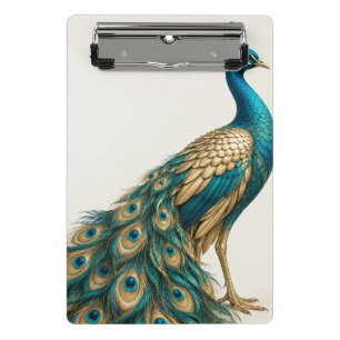 Elegantes Pfauenposter in Türkis und Gold Mini Klemmbrett