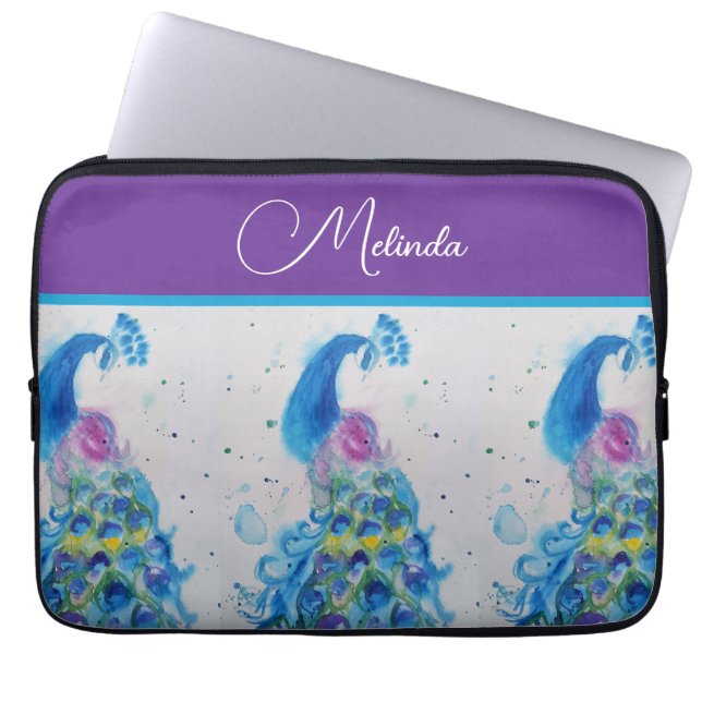 Elegantes Pfauenwasser Blaue Malerei Laptopschutzhülle (Vorderseite)
