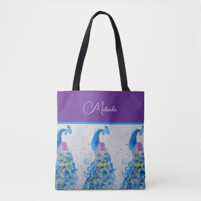 Elegantes Pfauenwasser Blaue Malerei Tasche (Vorderseite)