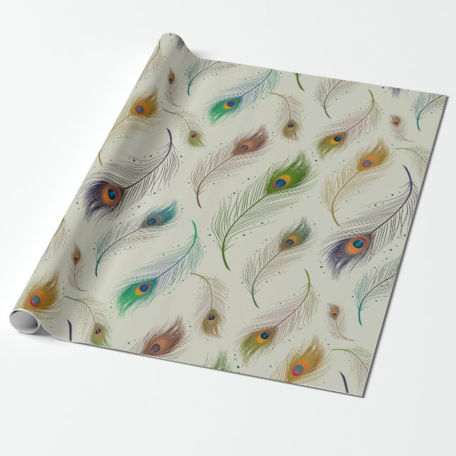 Elegantes Pfaufeder-Muster Packpapier (Ungerollt)