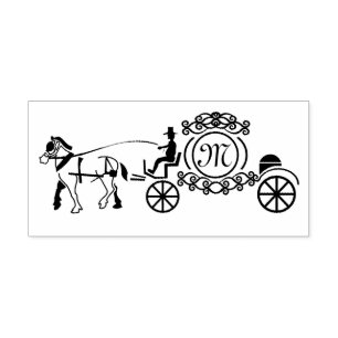 Elegantes Pferd Gezeichnet Hochzeitwagen-Monogramm Gummistempel