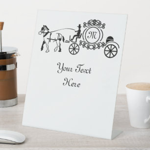 Elegantes Pferd Gezeichnet Wedding Wagon Monogramm Sockelschild