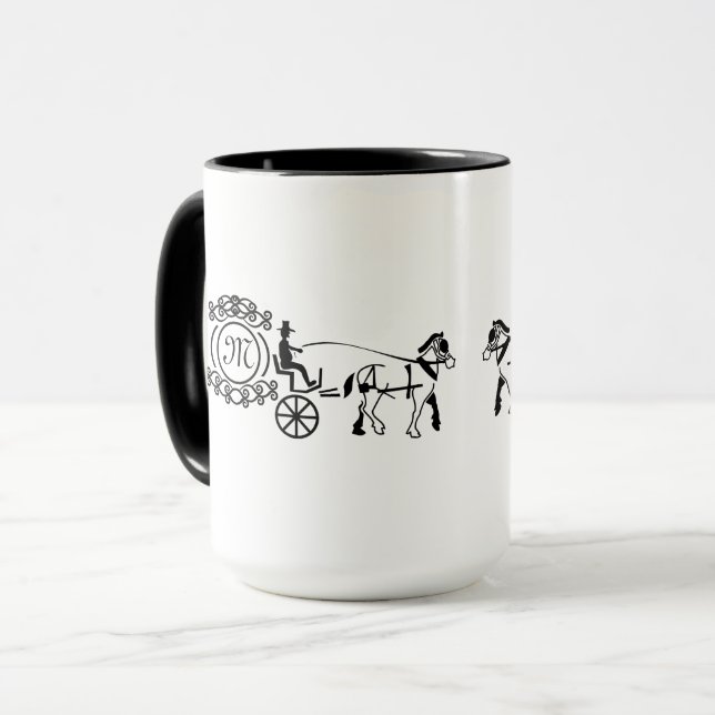 Elegantes Pferd Gezeichnet Wedding Wagon Monogramm Tasse (Vorderseite Links)