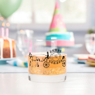 Elegantes Pferd Gezeichnet Wedding Wagon Monogramm Whiskyglas