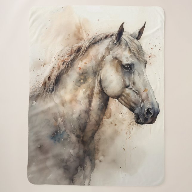 Elegantes Pferd Portrait Watercolor Reittier Sherpadecke (Vorderseite)