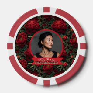Elegantes Pfingstrosen-Blumen-Themen-Geburtstagsfe Pokerchips
