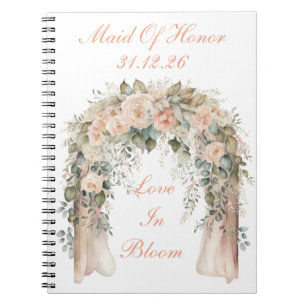 Elegantes Pfirsich-Blumen-Hochzeits-Spiralnotizbuc Notizblock