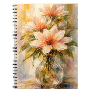 Elegantes Pfirsich-Blumenbouquet-Glasvase-Aquarell Notizblock