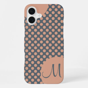 Elegantes Pfirsich-Rosa mit Punkten und Monogramm iPhone Hülle