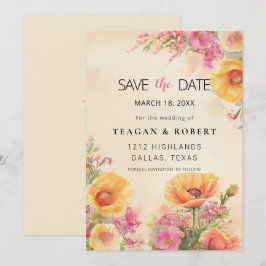 Elegantes pfirsichfarbenes und rosafarbenes Wasser Save The Date