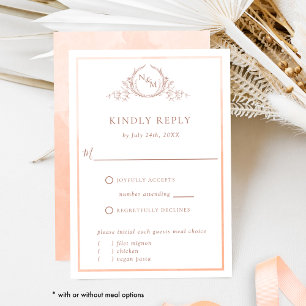 Elegantes Pfirsichmonogramm und Aquarellfarben-UAW RSVP Karte