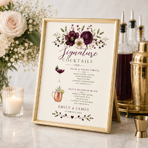 Elegantes Pflaumen-Olive-Botanisches-Hochzeits-Coc Poster